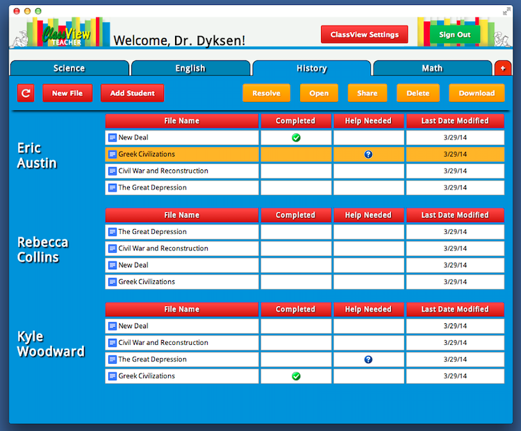 ClassView dashboard